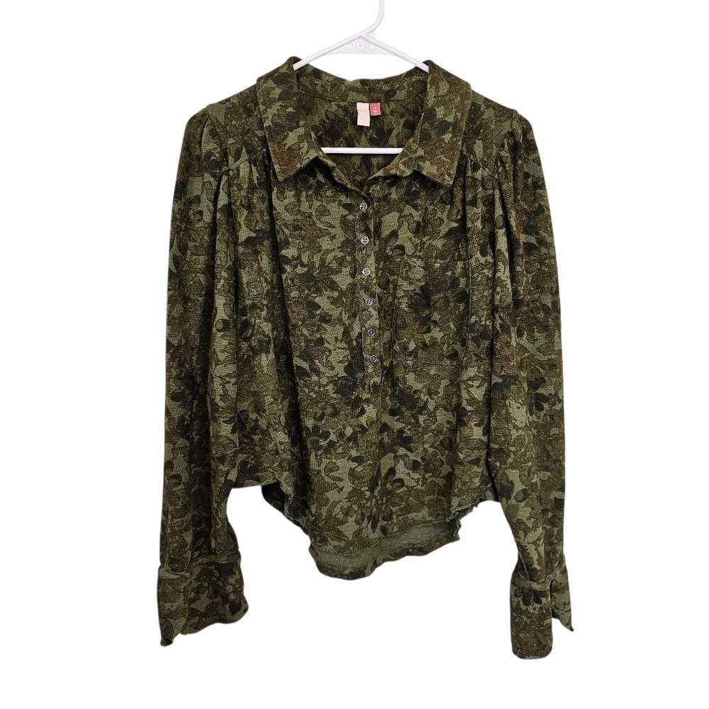 Pilcro Dolman Puff Sleeve Blouse Anthropologie Floral Raw Hem